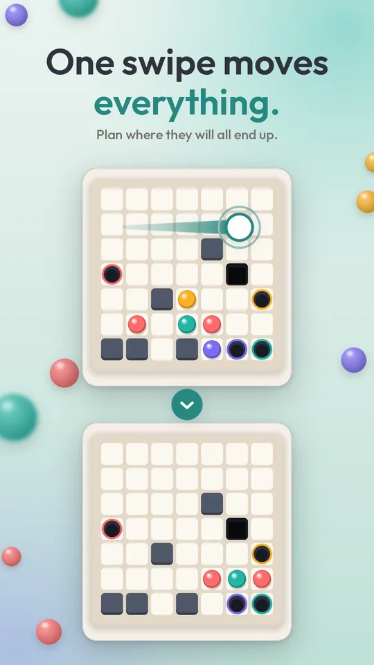 One swipe moves everything. A board before and after a tilt.